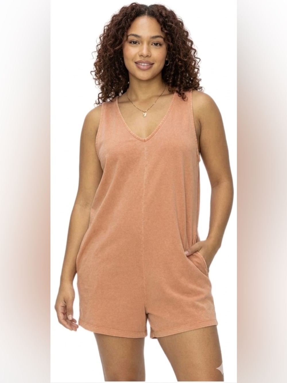 Host Pick Hyfve Orange V-neck mineral wash romper NWOT 100% cotton